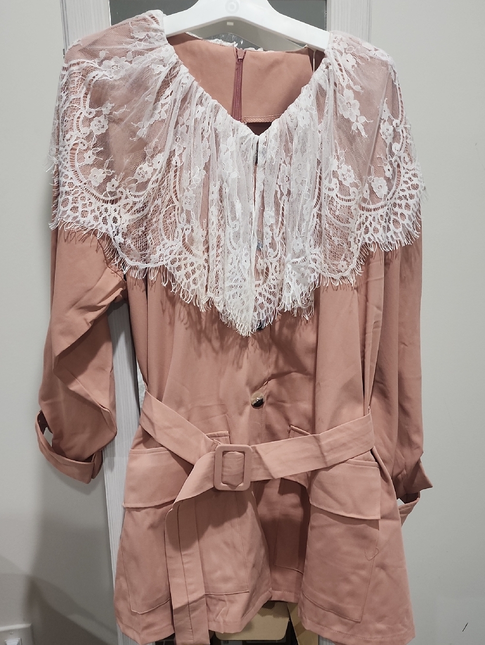 Women's Long Sleeve Lace Yoke Dress in Blush